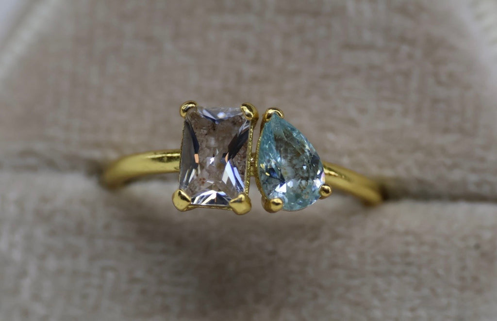 Toi et Moi Cremation Ashes Ring, Emerald & Pear Cut Ring