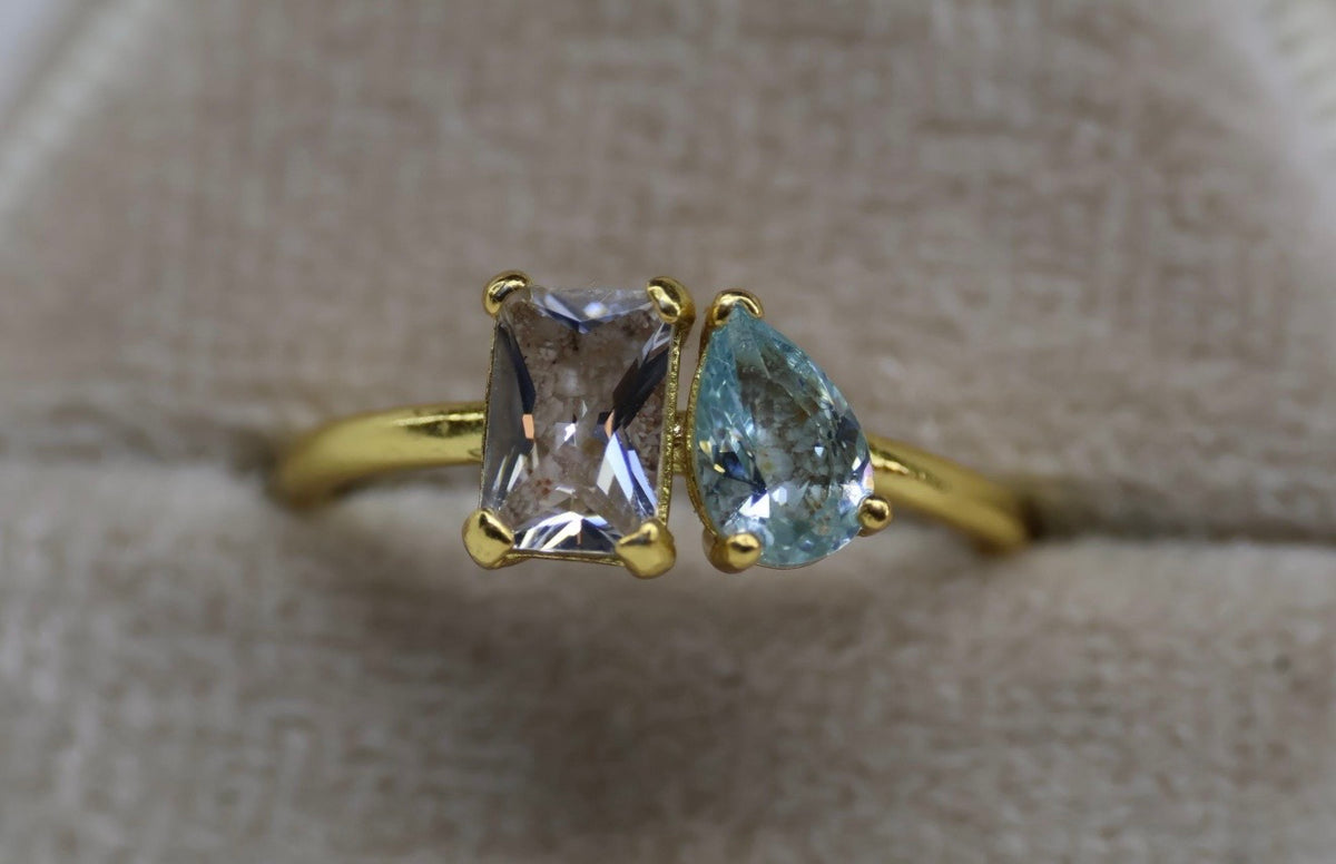 Toi et Moi Cremation Ashes Ring, Emerald & Pear Cut Ring