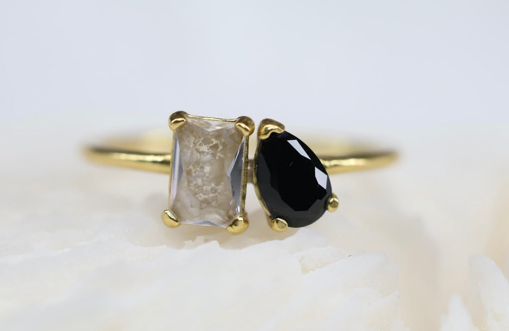 Toi et Moi Cremation Ashes Ring, Emerald & Pear Cut Ring