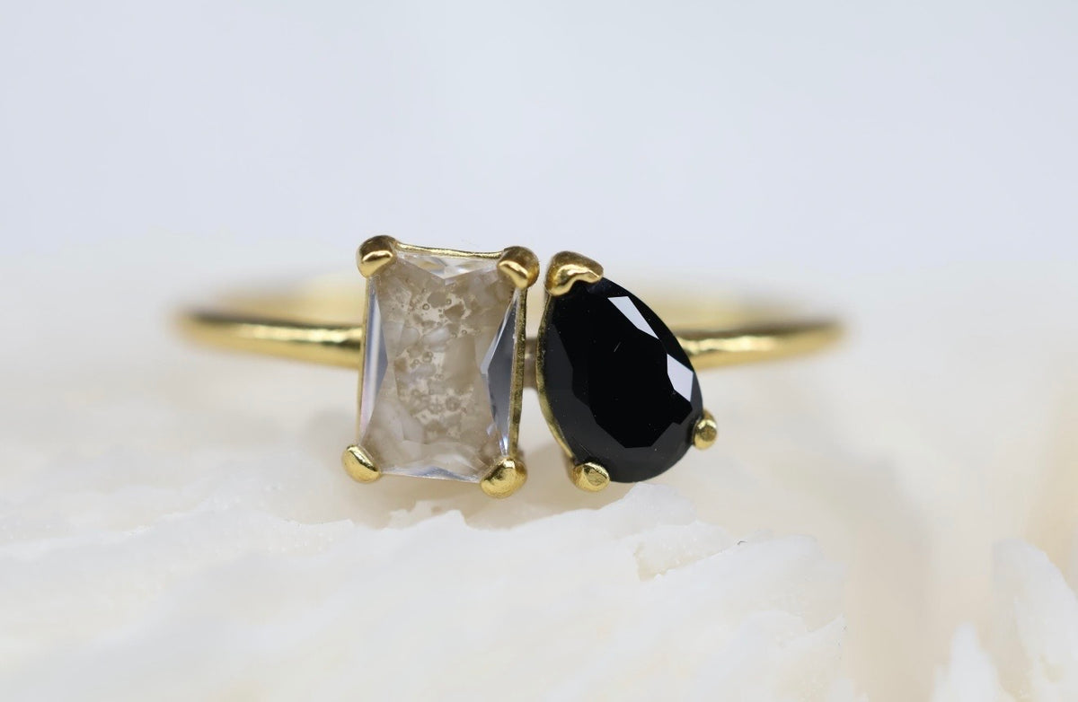 Toi et Moi Cremation Ashes Ring, Emerald & Pear Cut Ring