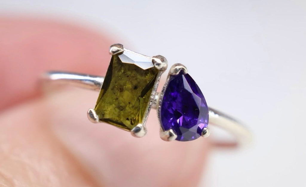 Toi et Moi Cremation Ashes Ring, Emerald & Pear Cut Ring