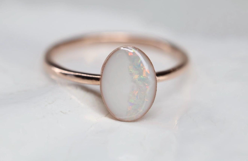 Rainbow Opal Arch Breastmilk Oval Ring