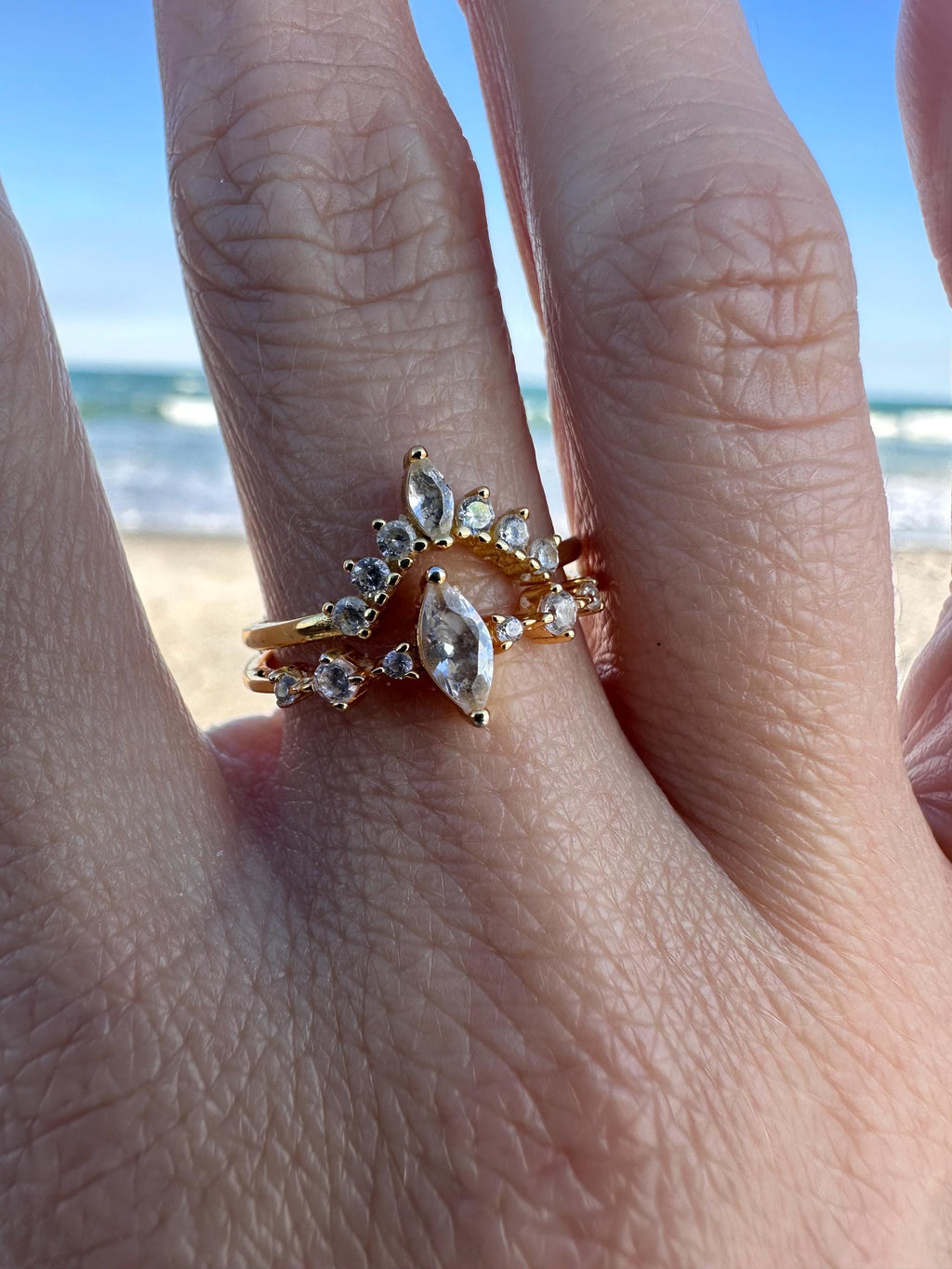 Cremation Crown Ring, Ashes Marquise Cubic Zirconia Stacking Ring