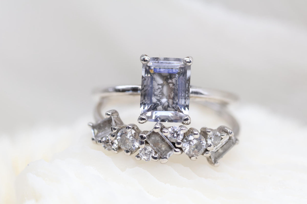 Baguette and Round Cremation Ring, Vintage Inspired Half CZ Eternity Band