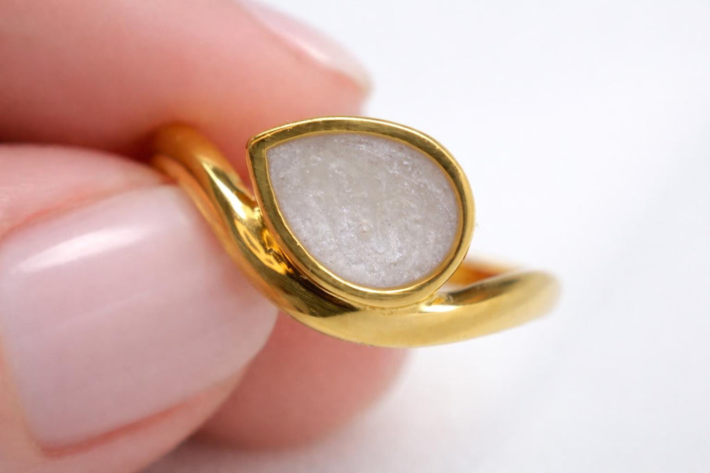 Cremation East West Pear Bezel Ring, Thick Curved Band Memorial Ring