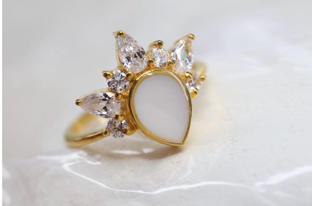 Crowned Pear Cut Breastmilk Keepsake Ring