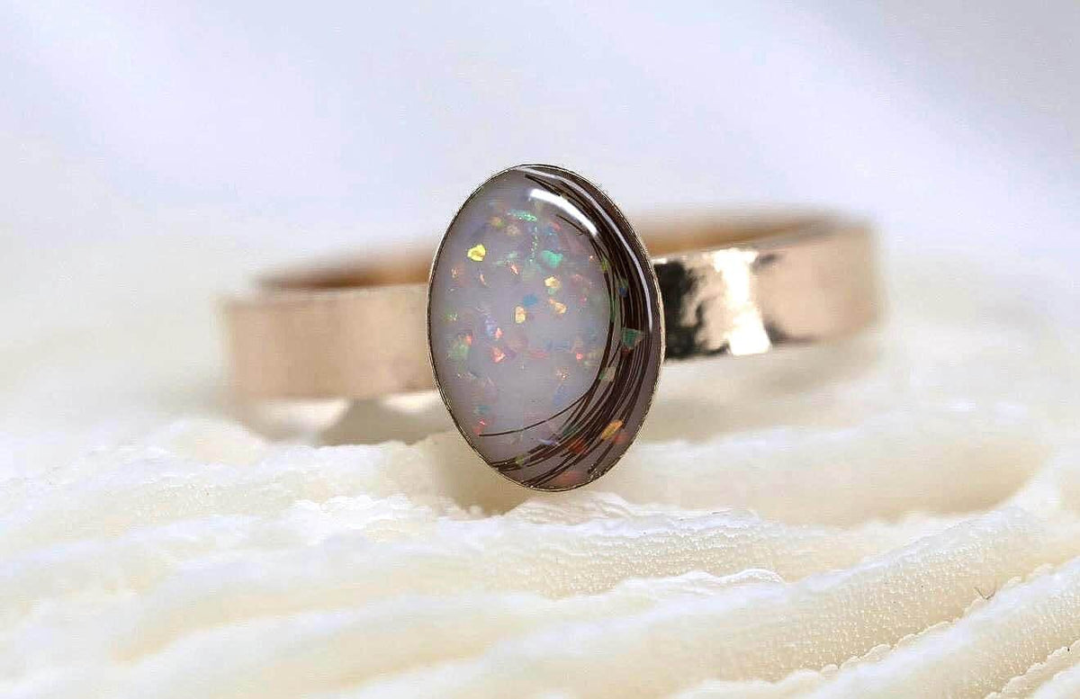 Breastmilk and Opal Wide Band Ring, Baby Hair Ring