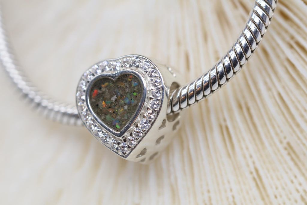 Heart Cremation Charm for Ashes, Sterling Silver European Bracelet Bead