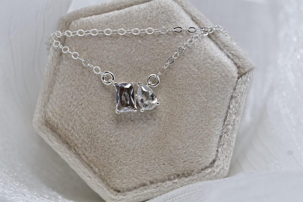 Toi et Moi Ashes and Fur/Hair Necklace, Birthstone Keepsake Necklace