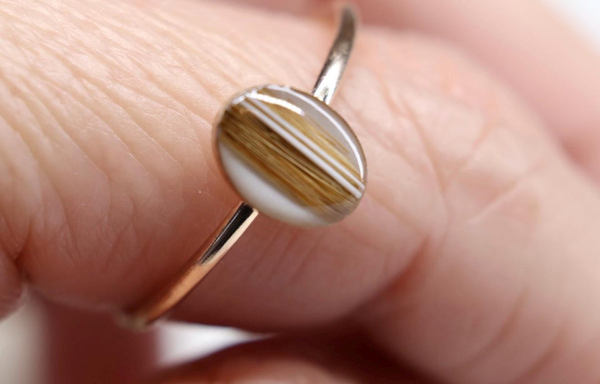 Pet Fur Whisker Keepsake Ring, Resin Stone, Memorial Jewelry