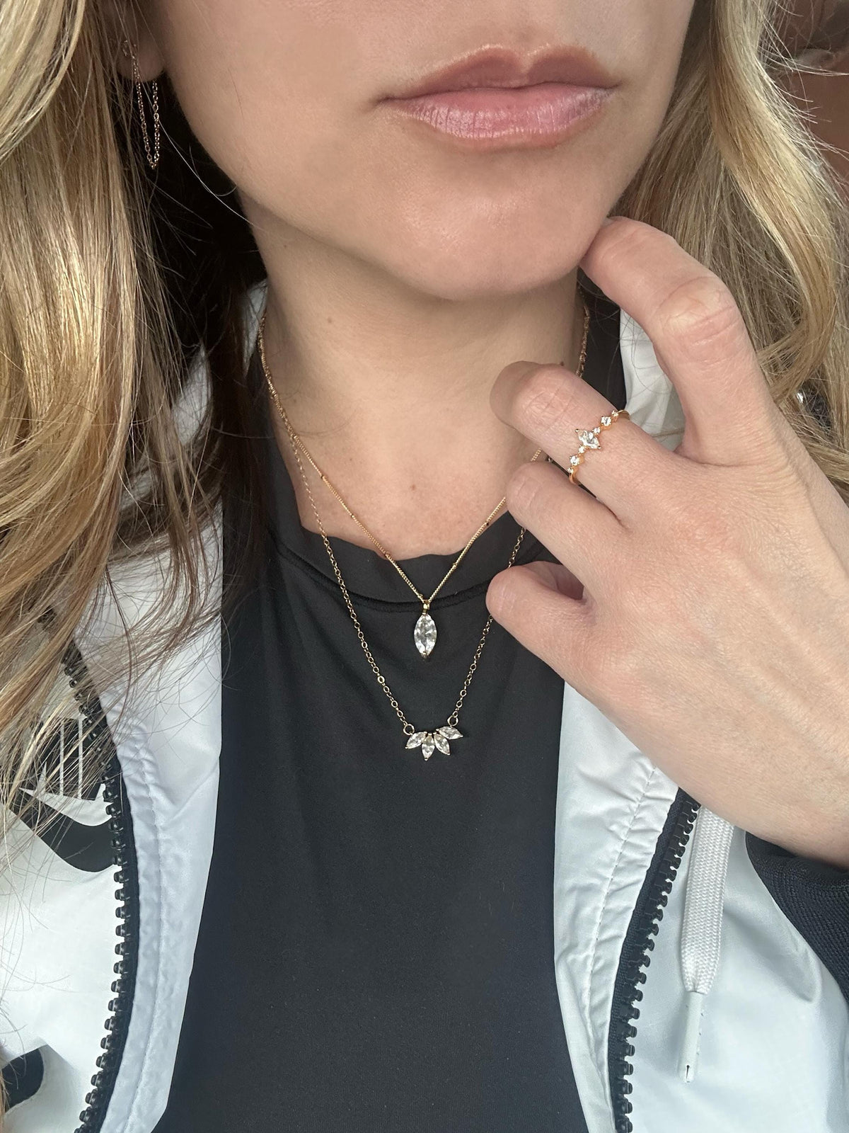 Cremation Ashes Marquise CZ Diamond Necklace on Satellite Chain