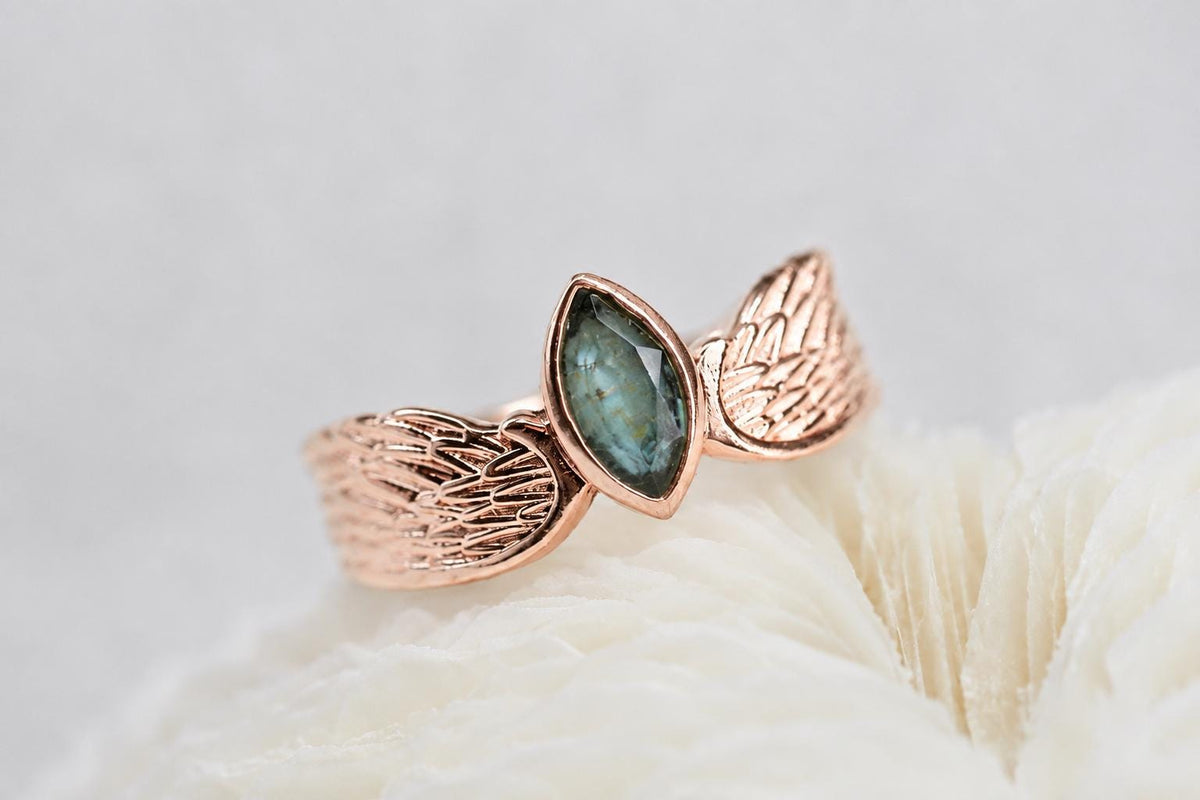 Cremation Ashes Ring, Angel Wing Blue Topaz Ring