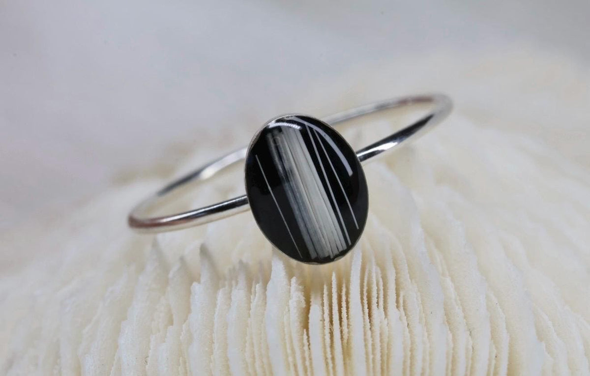 Whisker Keepsake Ring, Black Resin Stone, Pet Memorial Jewelry