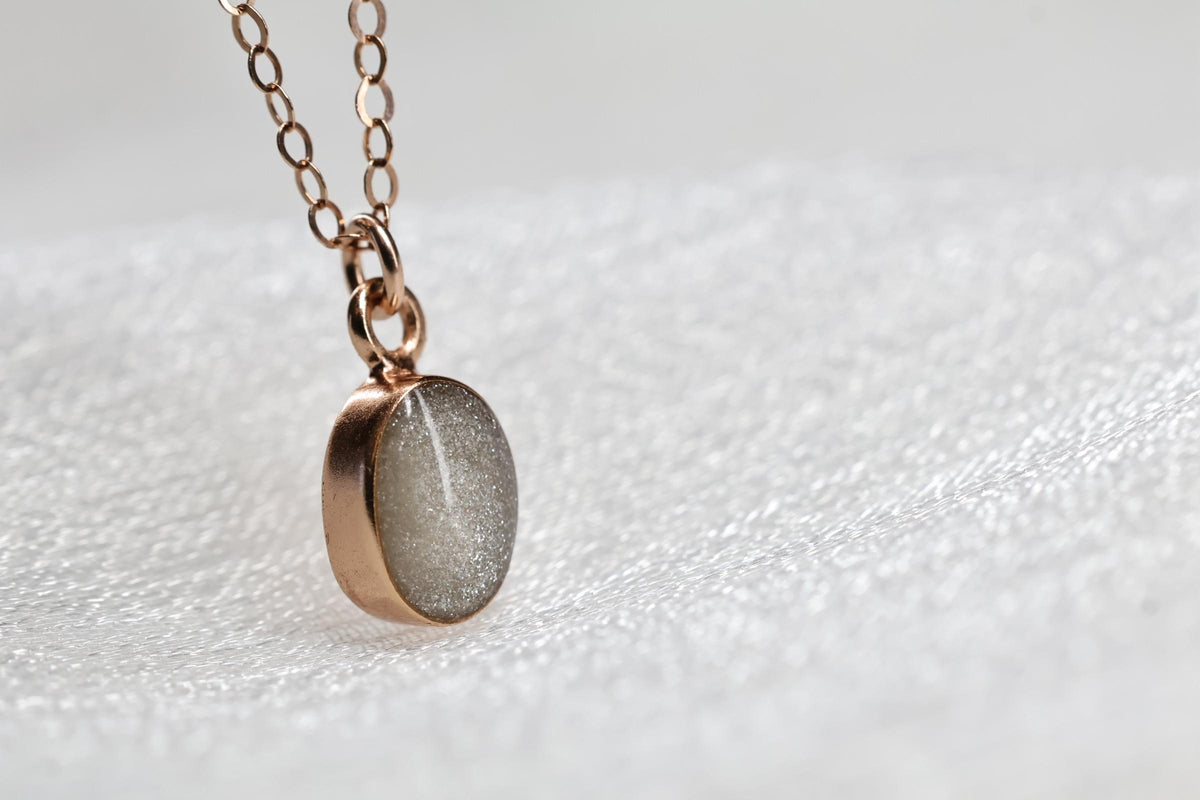 Dainty Cremation Necklace, White Oval Stone Ashes Jewelry