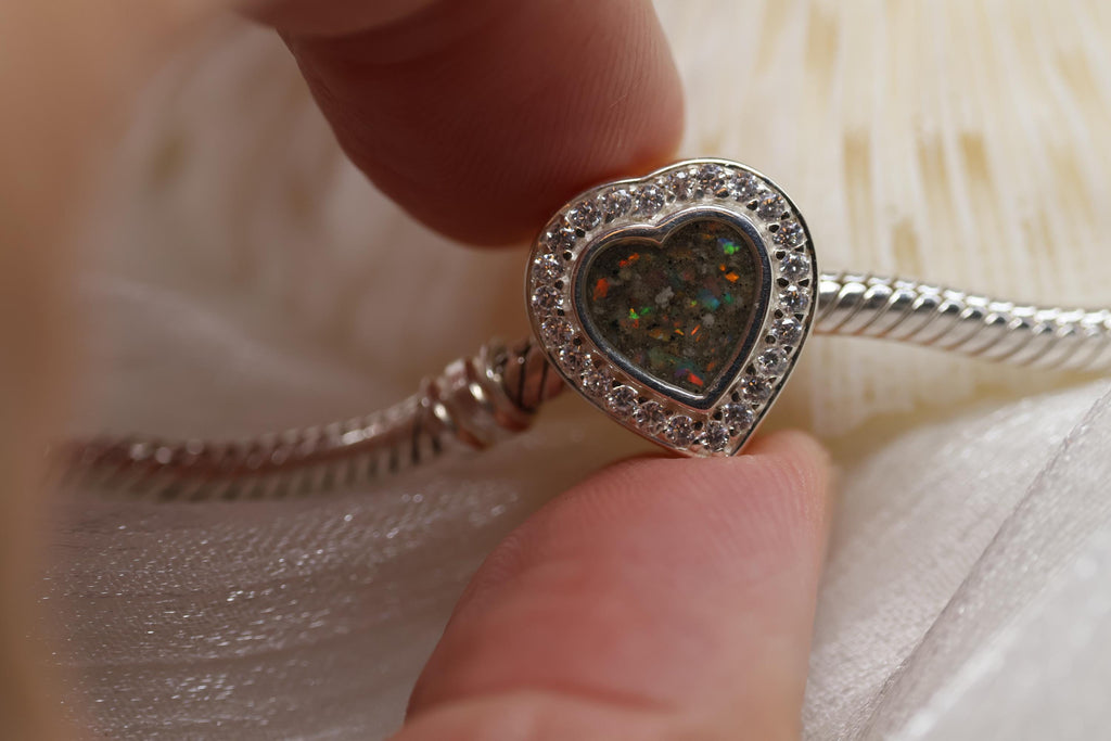 Heart Cremation Charm for Ashes, Sterling Silver European Bracelet Bead