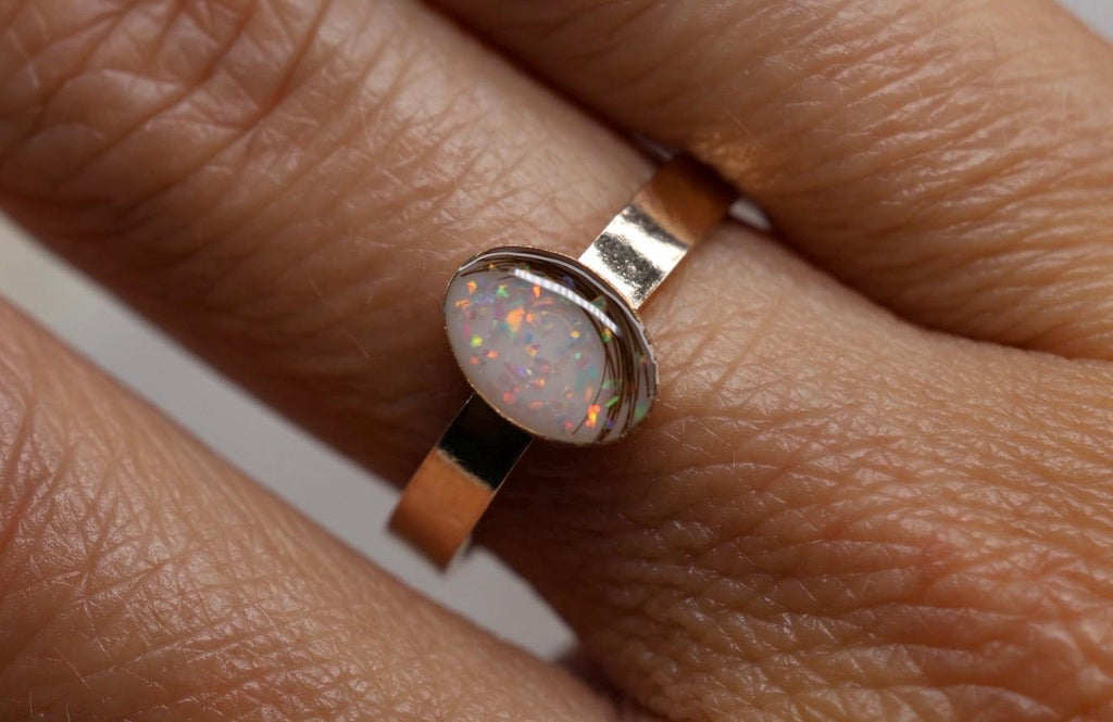 Breastmilk and Opal Wide Band Ring, Baby Hair Ring