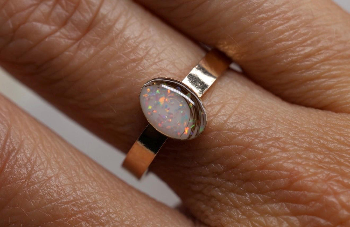 Breastmilk and Opal Wide Band Ring, Baby Hair Ring