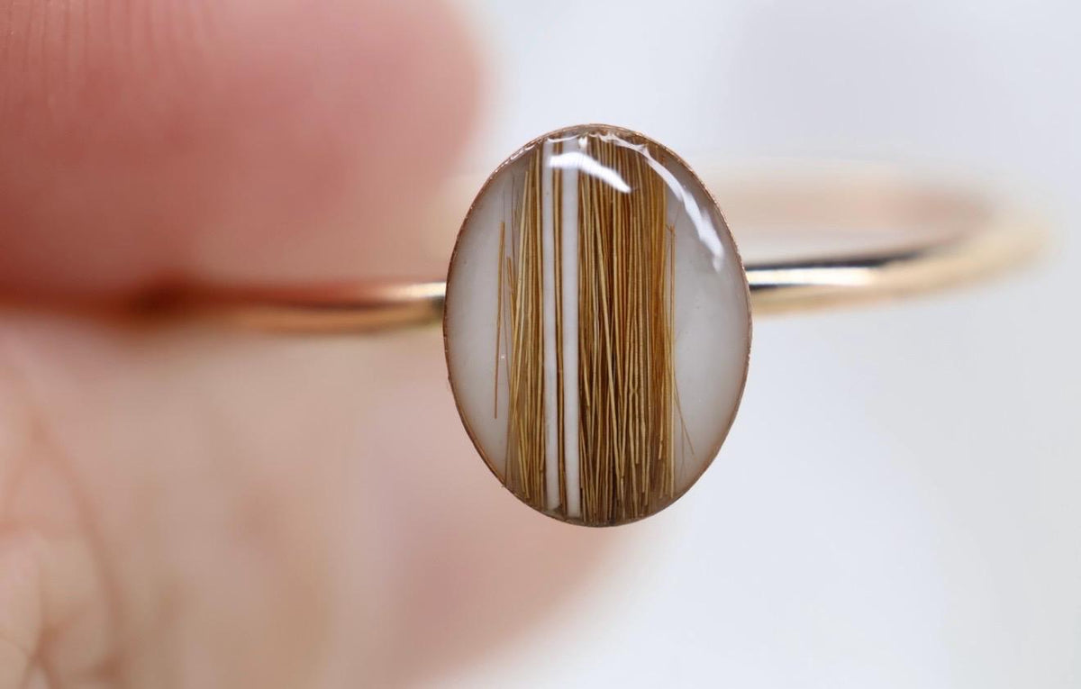 Pet Fur Whisker Keepsake Ring, Resin Stone, Memorial Jewelry