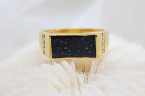 Black Chunky Signet CZ Cremation Ring, Chunky Ashes Keepsake