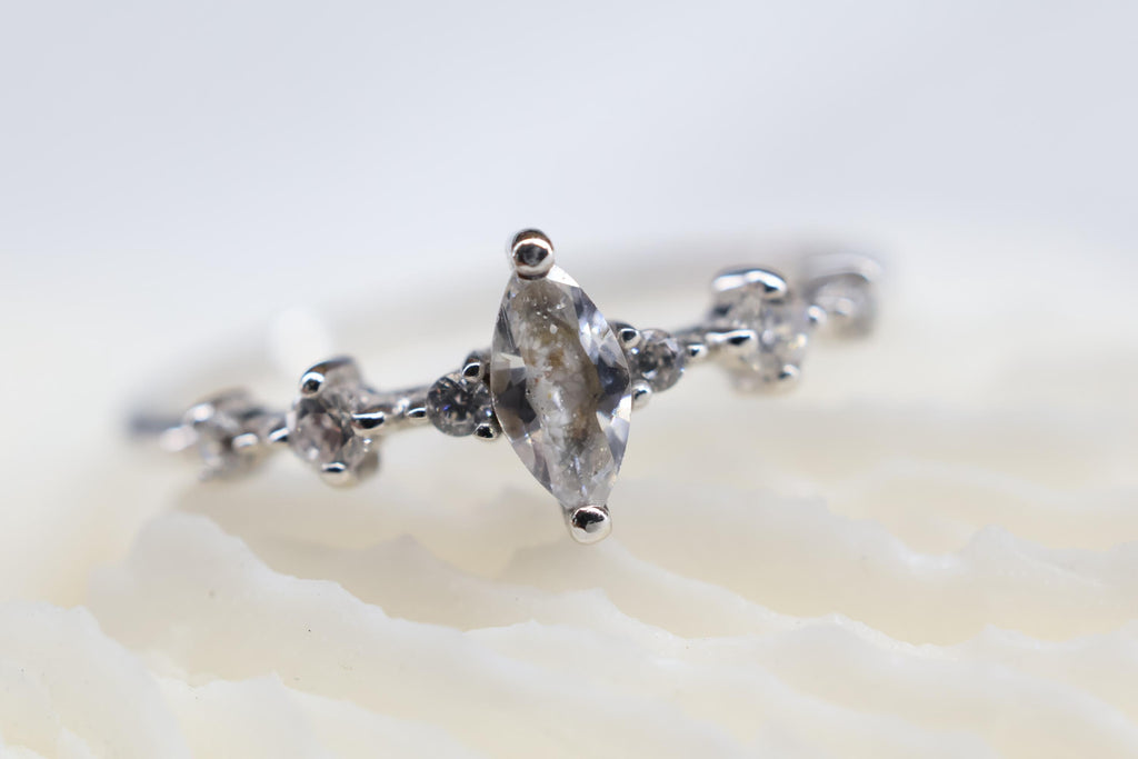 Solid Gold Cremation Marquise CZ Diamond Ring, Half Eternity Band
