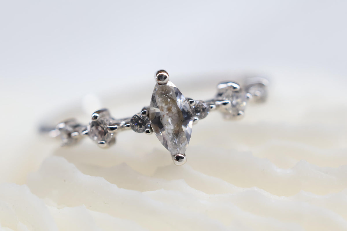 Solid Gold Cremation Marquise CZ Diamond Ring, Half Eternity Band