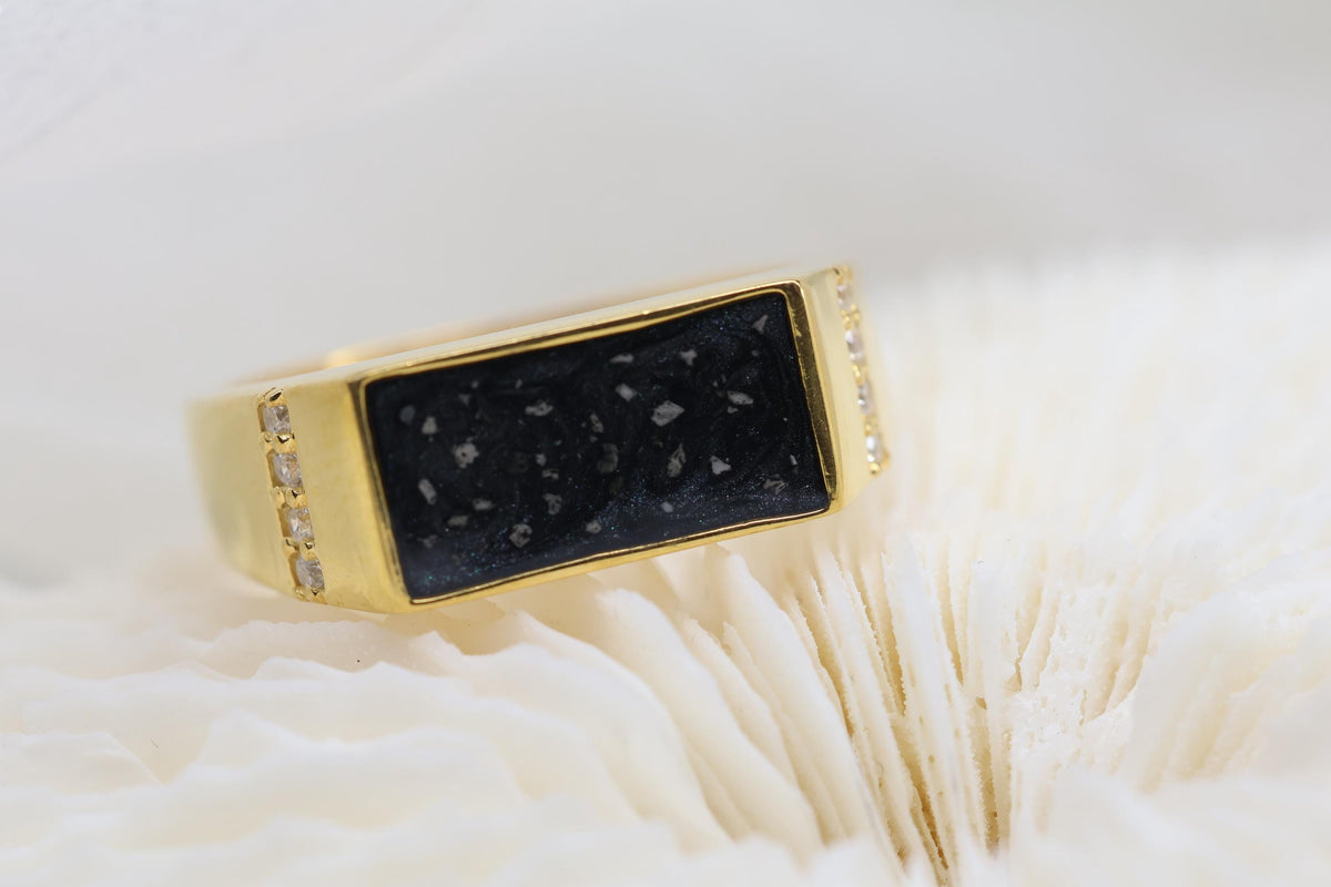 Black Chunky Signet CZ Cremation Ring, Chunky Ashes Keepsake