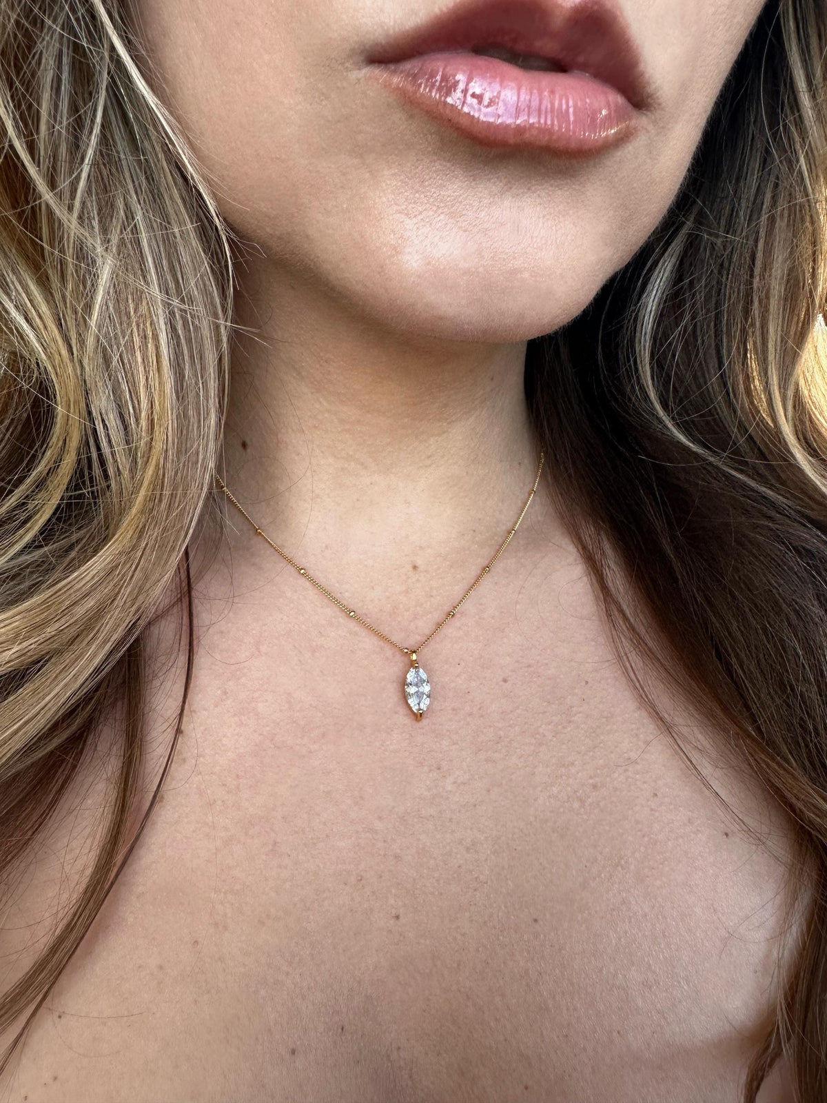 Cremation Ashes Marquise CZ Diamond Necklace on Satellite Chain