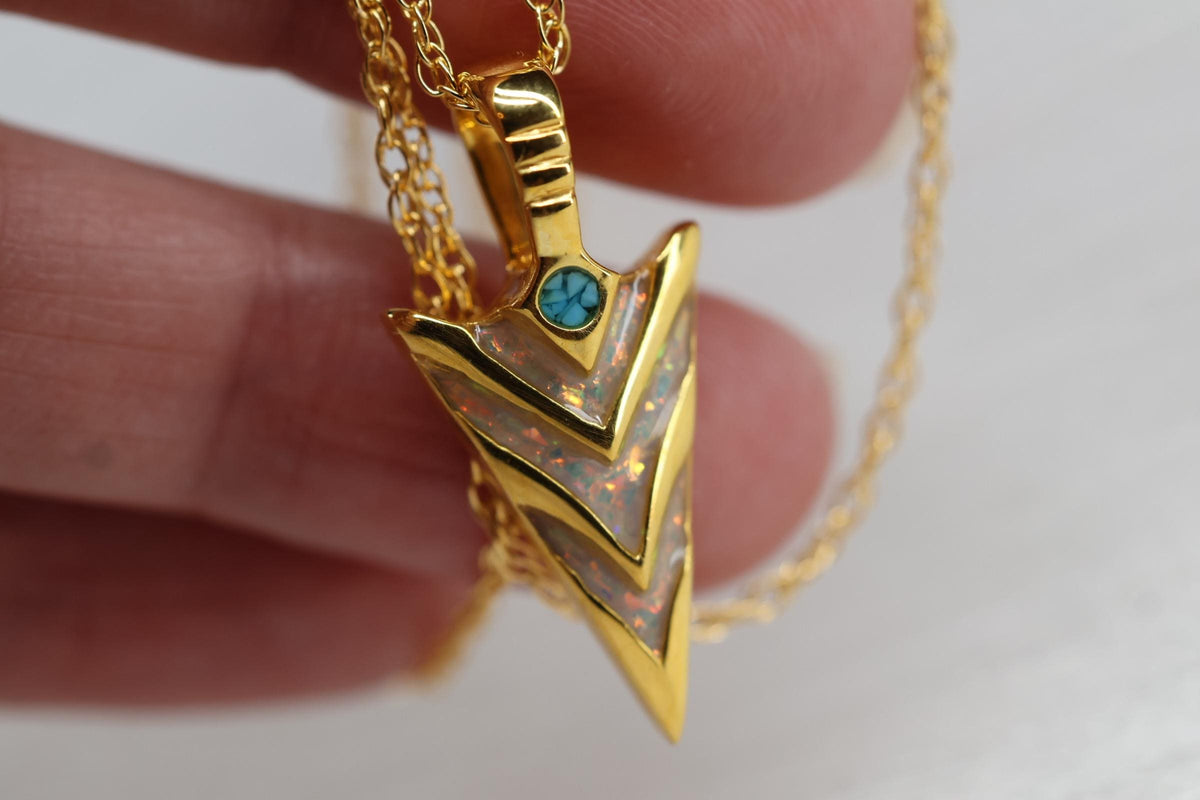 Cremation Ashes Arrowhead Necklace – Ashes Memorial Jewelry with Turquoise & Opal