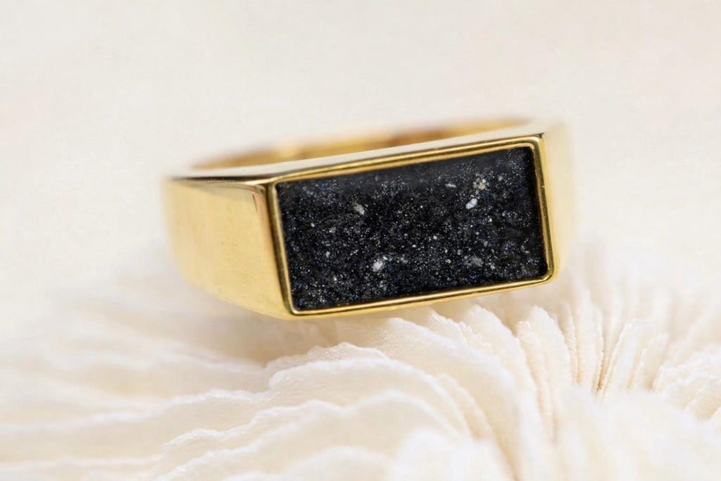 Black Signet Cremation Ring, Chunky Ashes Keepsake