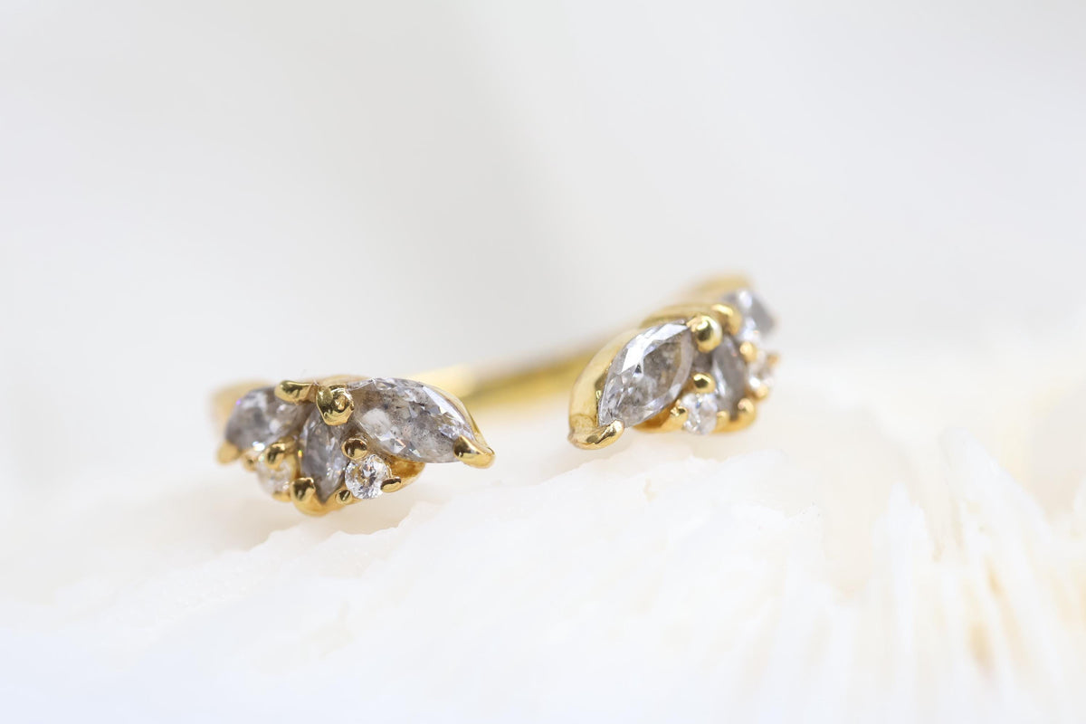 Open Bypass Cremation Ring with Marquise & Round CZ Stones