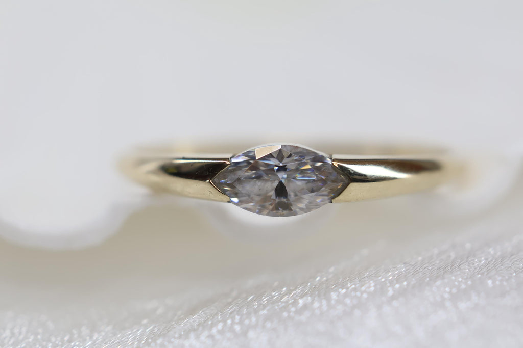 Solid Gold East West Cremation Ashes Ring, Marquise CZ Ring