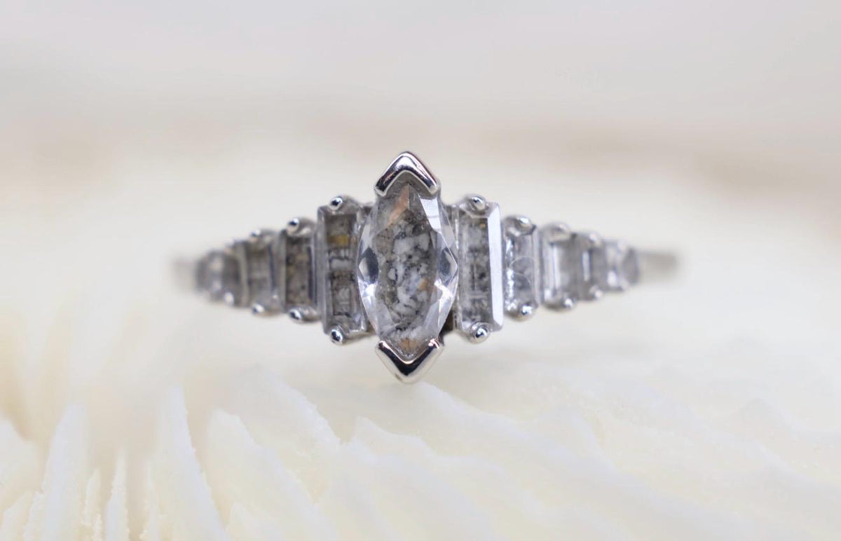Cremation Ashes Ring, Art Deco Jewelry, Marquise CZ Halo Memorial Ring