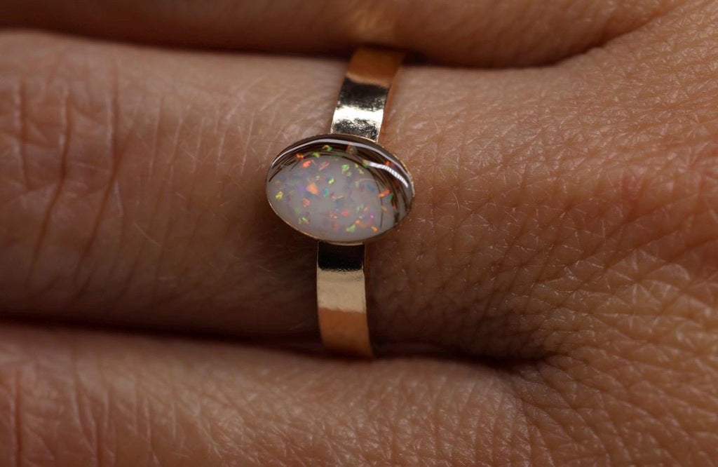 Breastmilk and Opal Wide Band Ring, Baby Hair Ring