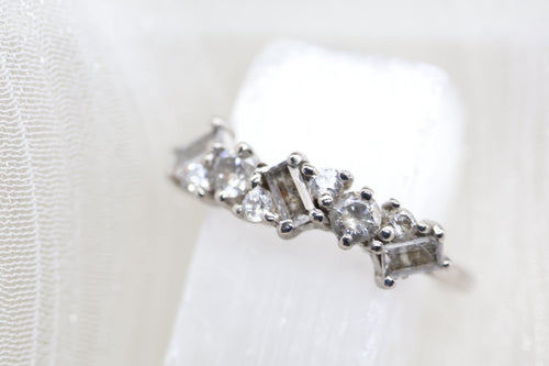 Baguette and Round Cremation Ring, Vintage Inspired Half CZ Eternity Band