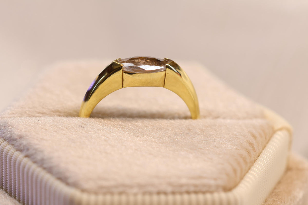 Solid Gold East West Cremation Ashes Ring, Marquise CZ Ring