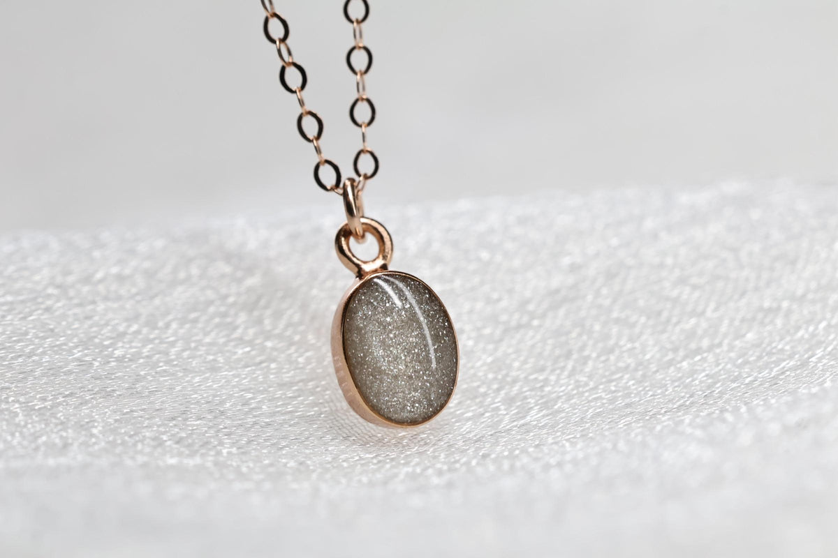 Dainty Cremation Necklace, White Oval Stone Ashes Jewelry