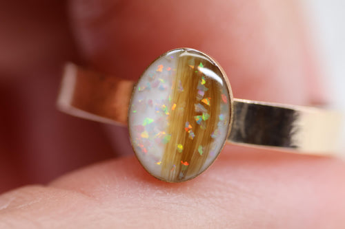 Breastmilk and Opal Wide Band Ring, Baby Hair Ring