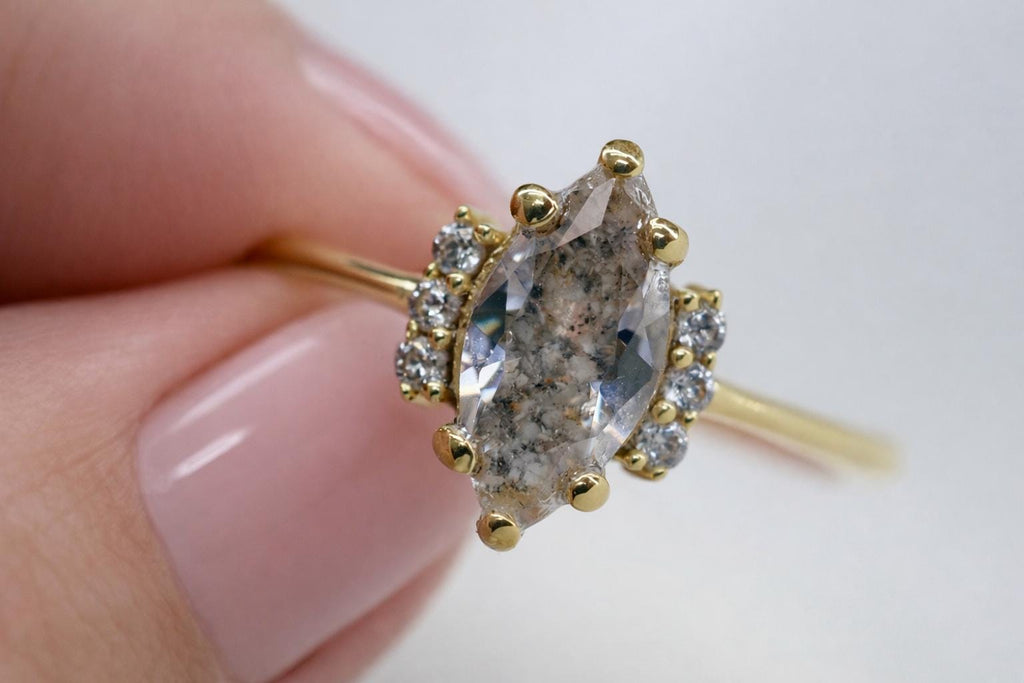 Solid Gold Cremation Ashes Ring, CZ Marquise Memorial Jewelry