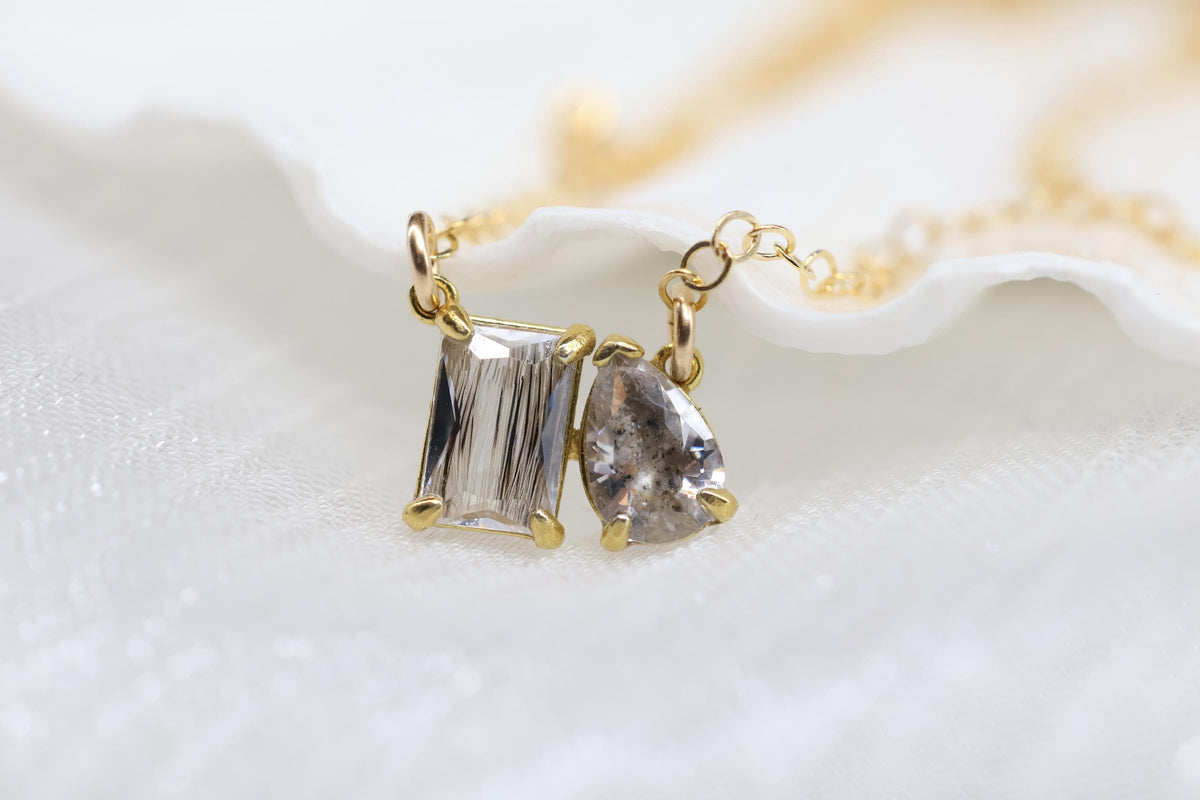 Toi et Moi Ashes and Fur/Hair Necklace, Birthstone Keepsake Necklace