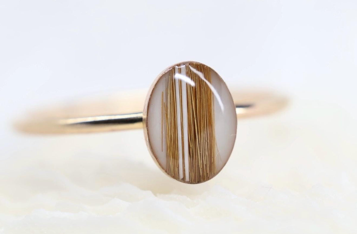 Pet Fur Whisker Keepsake Ring, Resin Stone, Memorial Jewelry