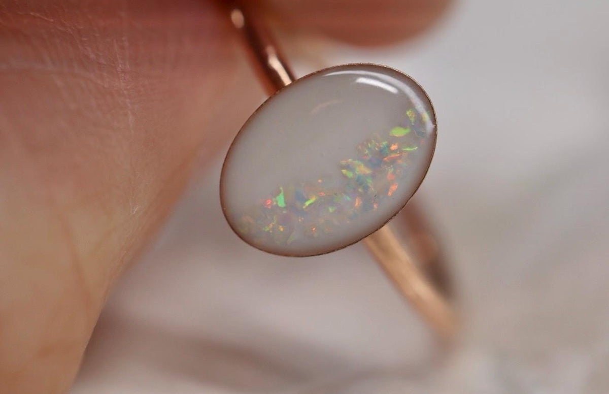 Rainbow Opal Arch Breastmilk Oval Ring