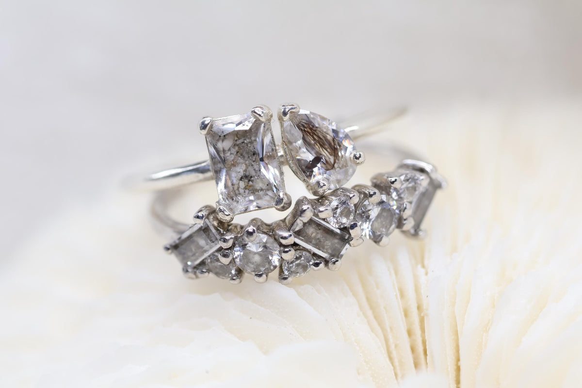 Baguette and Round Cremation Ring, Vintage Inspired Half CZ Eternity Band