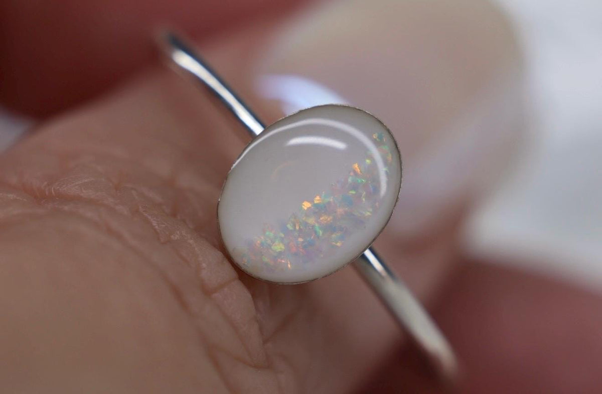 Rainbow Opal Arch Breastmilk Oval Ring