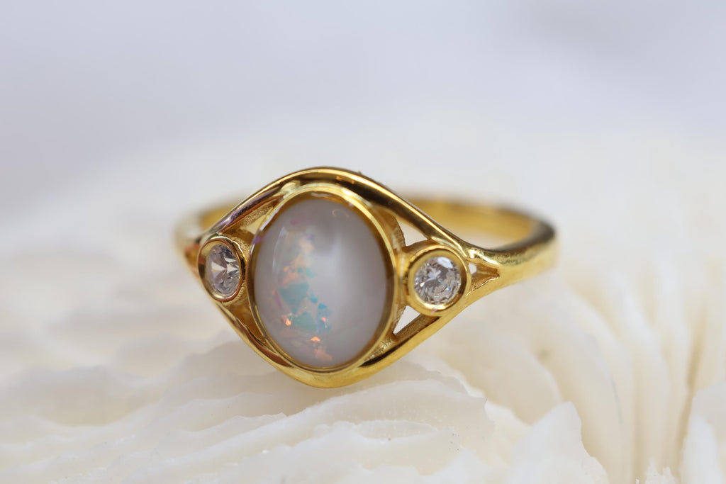 Oval Opal Arch Breastmilk Ring