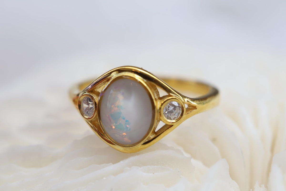 Oval Opal Arch Breastmilk Ring