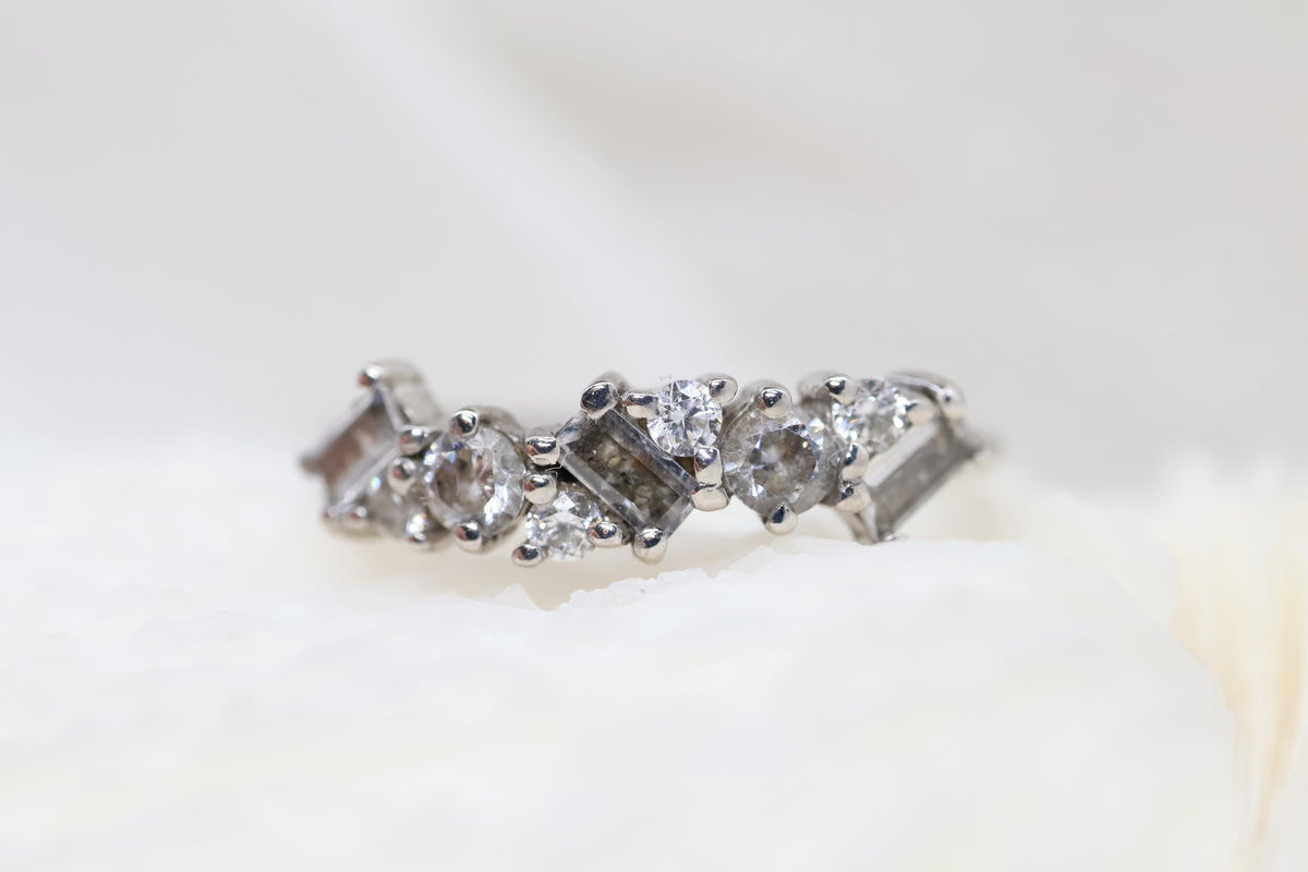 Baguette and Round Cremation Ring, Vintage Inspired Half CZ Eternity Band