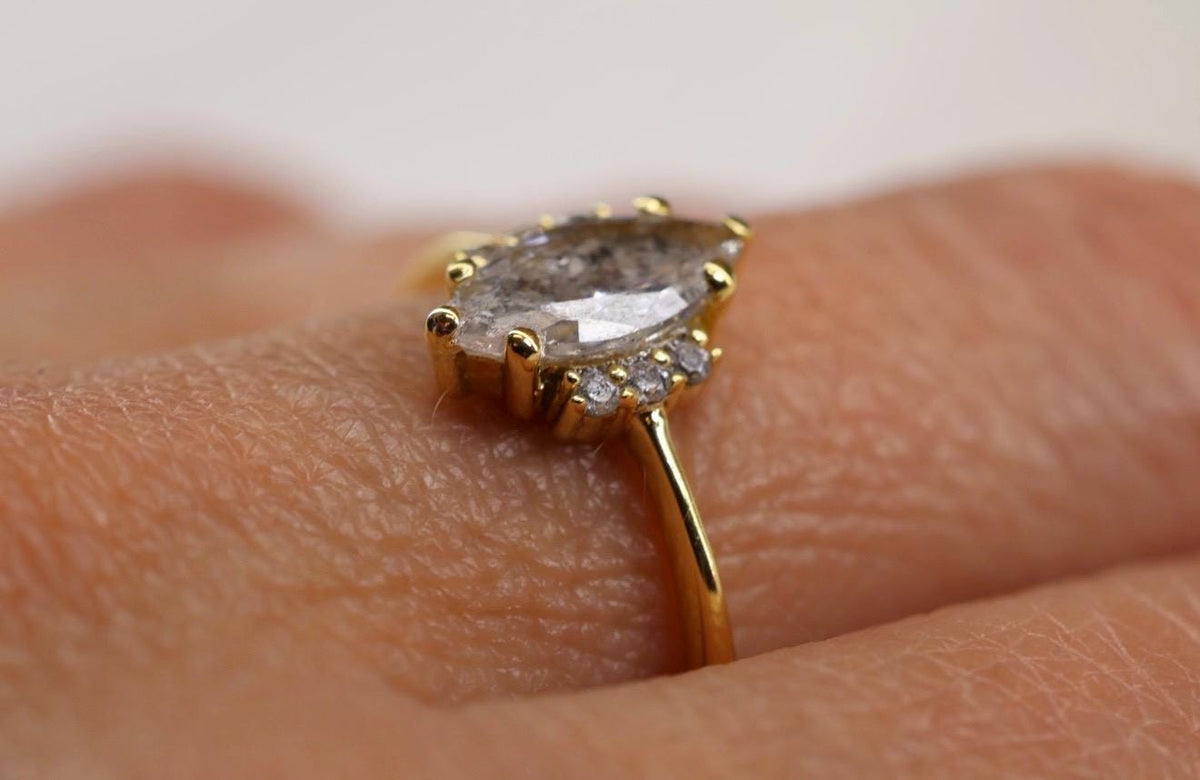 Solid Gold Cremation Ashes Ring, CZ Marquise Memorial Jewelry