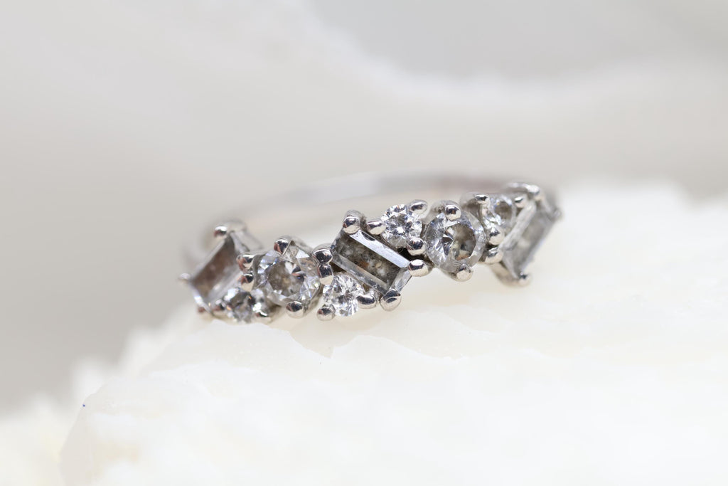 Baguette and Round Cremation Ring, Vintage Inspired Half CZ Eternity Band