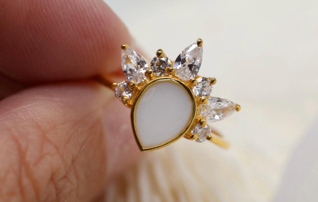 Crowned Pear Cut Breastmilk Keepsake Ring