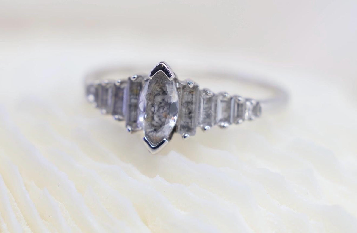 Cremation Ashes Ring, Art Deco Jewelry, Marquise CZ Halo Memorial Ring